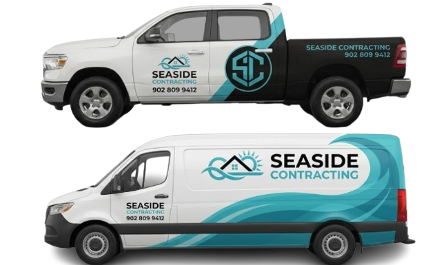 BH Contracting LTD. vehicle wrap concepts — pickup and cargo van